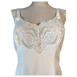 Vintage Wonder Maid White Full Slip Nylon Lace Bodice Size 38 Lingerie Adj Strap